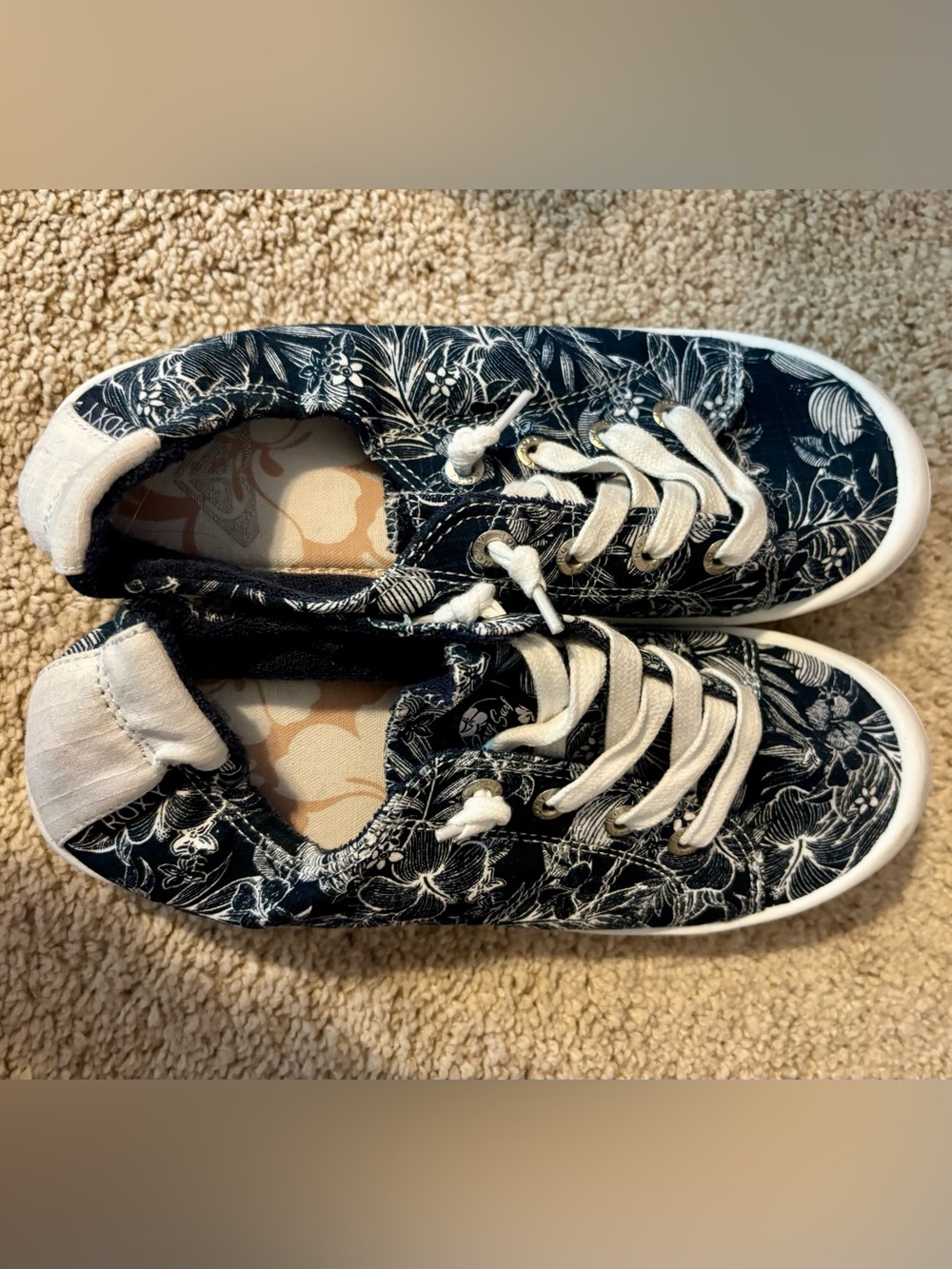Roxy Navy Floral canvas Sneakers with White Accents